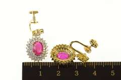 14K Yellow Gold 4.76 Ctw Natural Ruby Diamond Halo Dangle Earrings