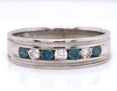 Pleasing White Gold Channel Set Blue & White Diamond Band
