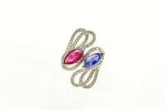 18K White Gold Ctw Ruby Sapphire Diamond Bypass Ring