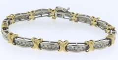 14k white and yellow gold ladies diamond bracelet xo design