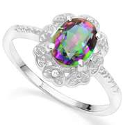 925 STERLING SILVER 1.16 CT MYSTIC GEMSTONE & DIAMOND COCKTAIL RING