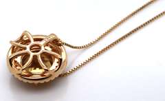 Fantastic Golden Zircon w Double Diamond Halo Pendant on Chain