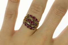 14K Yellow Gold Victorian Ruby Diamond Tiered Wavy Band Ring