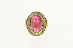 14K Yellow Gold Pink Tourmaline 0.78 Ctw Diamond Statement Ring
