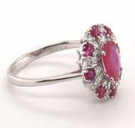 Incredibly Pure 18k Stamped White Gold Ruby Halo Ring with Diamonds