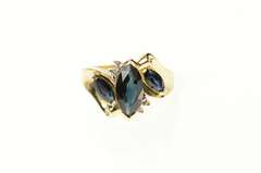 14K Yellow Gold Marquise Sapphire Diamond Accent Bypass Ring
