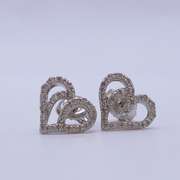 14kt Solid White Gold Diamond Heart Earrings