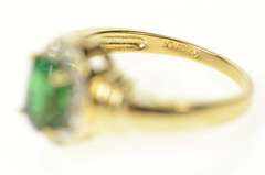 10K Yellow Gold Oval Syn. Emerald Diamond Halo Statement Ring