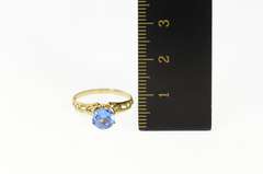 10K Yellow Gold Sim. Sapphire Ornate Filigree Statement Ring