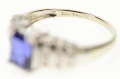 10K White Gold Emerald Syn. Sapphire Diamond Accent Ring