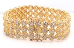 Gold Plated Sterling Silver Tennis Bracelet with Triple Rows of Cubic Zirconias