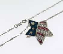 USA Flag Sterling Silver Pendant on Chain