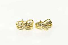 14K Yellow Gold Baguette Diamond Criss Cross French Clip Earrings