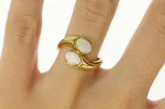 10K Yellow Gold Oval Opal Ornate Retro Bypass Statement Ring
