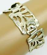 Vintage Wide Sterling Floral Panel Link Bracelet