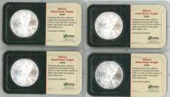 4 Better Superb Gem BU 2005 $1 Silver Eagles. Custom holders