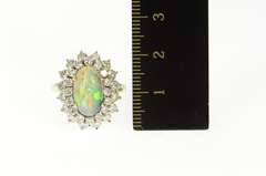 14K Yellow Gold 1940's Natural Opal 1.92 Ctw Diamond Halo Ring