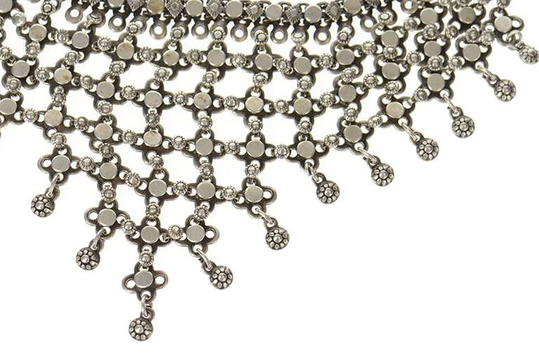 Sterling Silver Elaborate Mesh Chain Bib Collar Statement Necklace