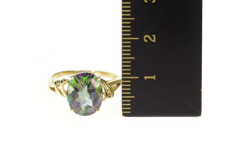 14K Yellow Gold Faceted Oval Mystic Topaz Statement Ring
