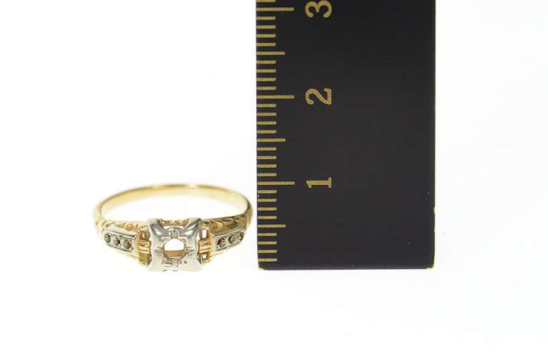 14K Yellow Gold 1940's Ornate Two Tone Engagement Setting Ring
