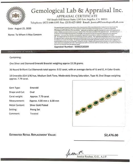 Gorgeous Emerald & Diamond Bracelet in Vermeil