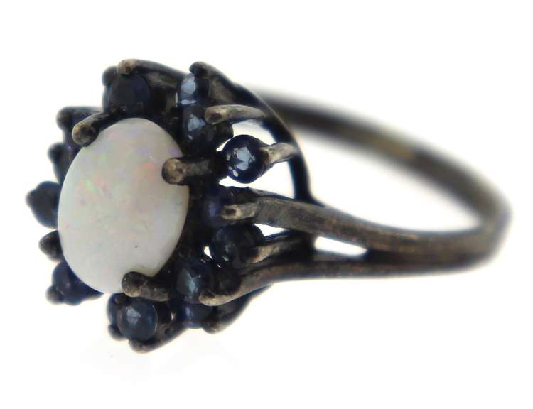 Sterling Silver opal with Blue Sapphire Ring