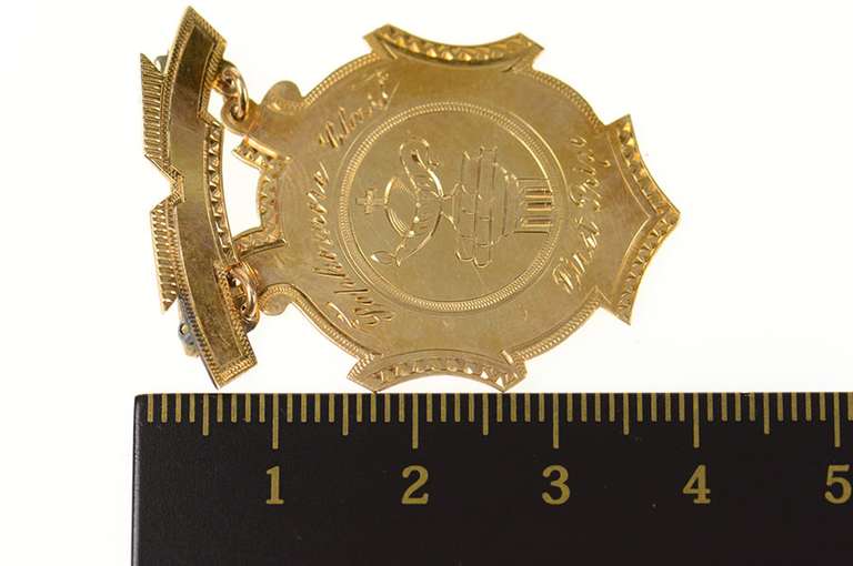 10K Yellow Gold Sophomore Class 1st Prize Victorian Medal Pin/Brooch
