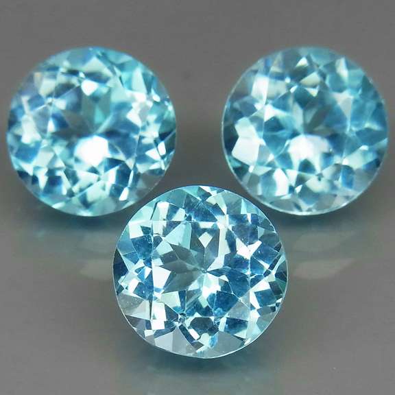 Matched! 3 piece 7.63ct full fire sky blue Topaz set