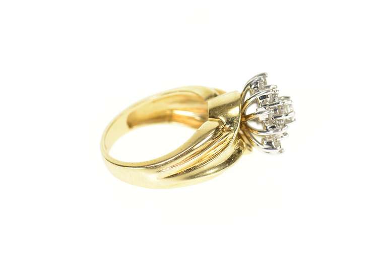 14K Yellow Gold 0.72 Ctw Diamond Retro Round Cluster Ring