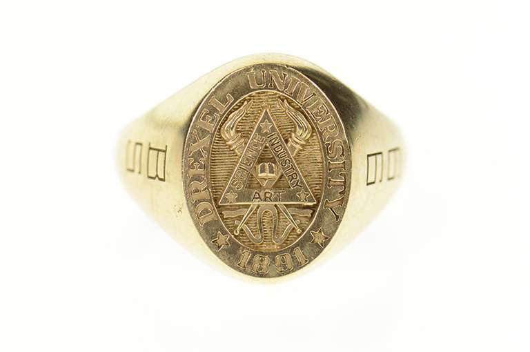 10K Yellow Gold 1999 Drexel University Ornate Class Signet Ring