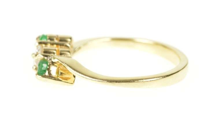 14K Yellow Gold Diamond Emerald Accent Bypass Engagement Ring