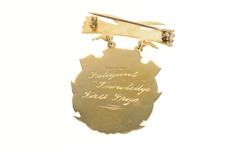 10K Yellow Gold College Dept. Religious Knowledge Medal 1st Pin/Brooch