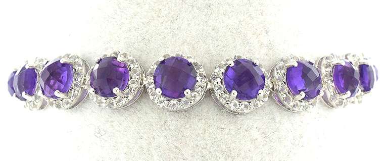 Gleaming Amethyst & White Topaz Bracelet in Sterling Silver