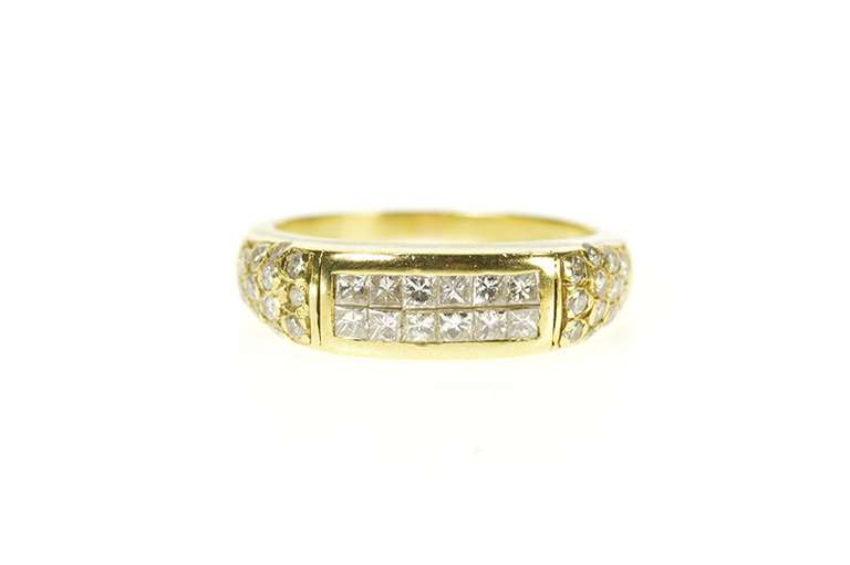 18K Yellow Gold 0.42 Ctw Princess Diamond Encrusted Band Ring