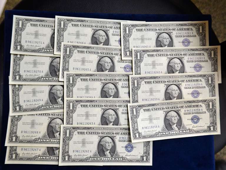 Lot of 14 UNC 1 Dollar  Silver Certificates Consecutive