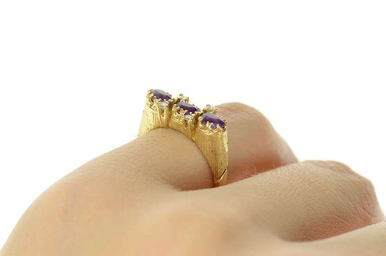 14K Yellow Gold Marquise Amethyst Diamond Accent Ornate Ring