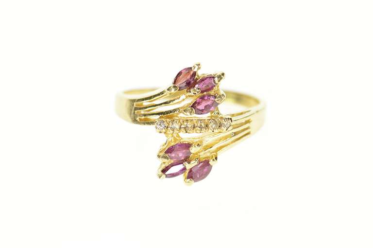 14K Yellow Gold Ruby Marquise Cluster Diamond Accent Bypass Ring