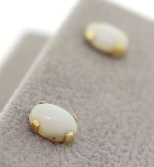 14K Yellow Gold Opal Stud Earrings