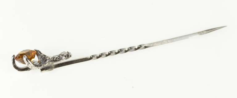Sterling Silver Retro Ornate Citrine 3D Dragon Claw Magic Stick Pin