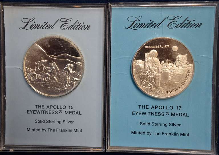 Lot Of 2 Sterling Silver Medals from The Apollo Missions