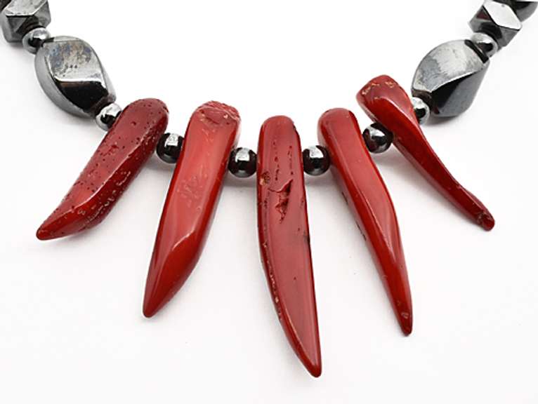 Unusual Hemetite and Oxblood Coral Necklace