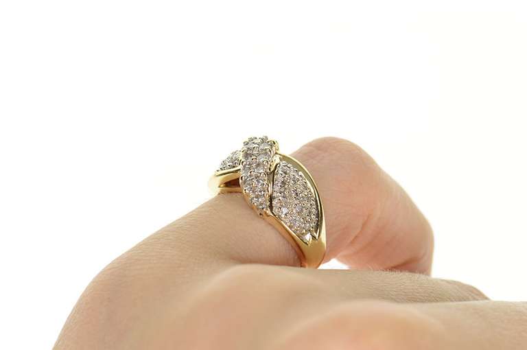 14K Yellow Gold Pave Diamond Encrusted Criss Cross Statement Ring