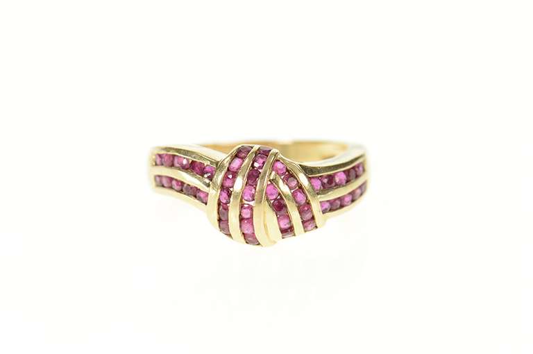 14K Yellow Gold Natural Ruby Criss Cross Knot Statement Ring