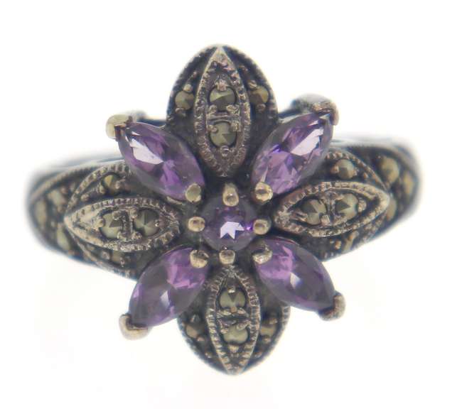 Sterling Silver Marcasite Amethyst Ring