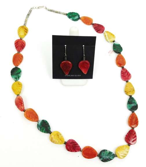 Sterling & Multi-Colored Jade Necklace & Earrings