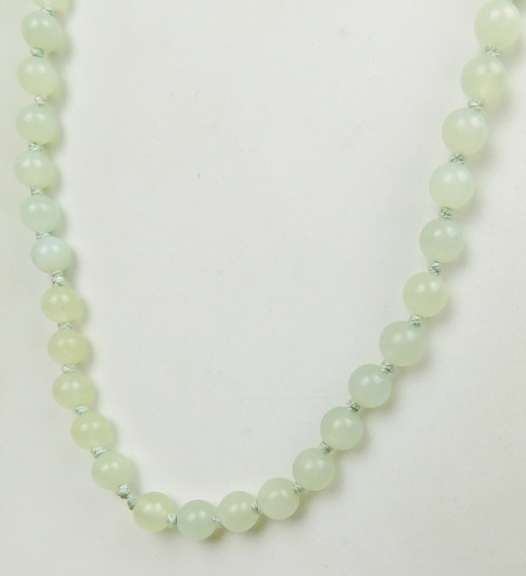 Vintage Chinese Jade Bead Necklace, Silver Clasp