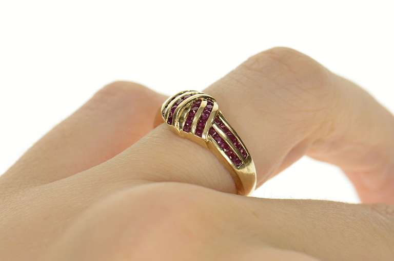 14K Yellow Gold Natural Ruby Criss Cross Knot Statement Ring