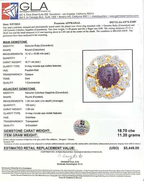Colossal Genuine 16.71CTS Star Ruby & White Sapphire Ring in Vermeil