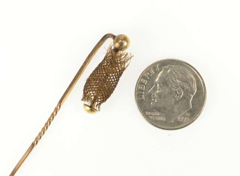 10K Yellow Gold Victorian Ornate Woven Hair Mourning Stick Pin