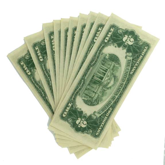 10 Consecutive CU 1953 B Series $ 2 US Notes From a Pack